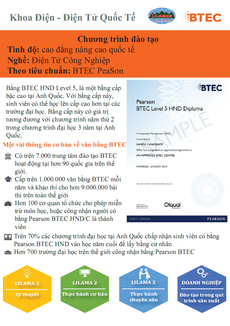 Chương trình Đào tạo nghề Điện tử công nghiệp theo tiêu chuẩn BTEC